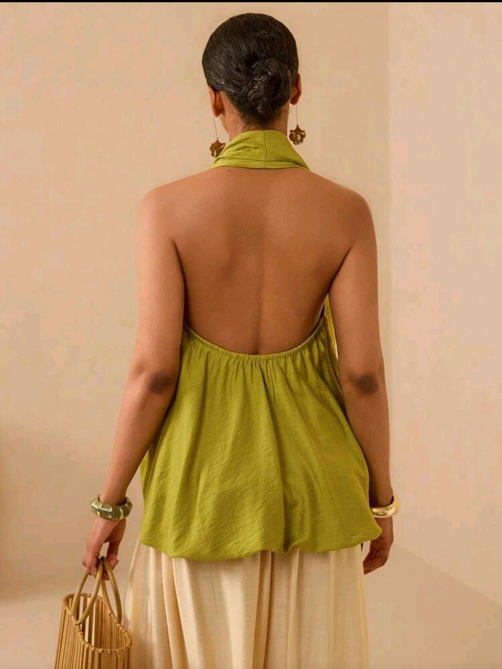 ✨Vesra Women’s Green Halter Neck Crop Top – Sexy Backless Vacation Style - Picture 4 of 6